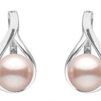 Casual Perlenohrring rosa rund 8.5-9 mm, Englischer Verschluss, 925er Silber, Gaura Pearls, Estland*