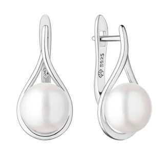 Casual Perlenohrring weiß rund 8.5-9 mm, Englischer Verschluss, 925er Silber, Gaura Pearls, Estland*