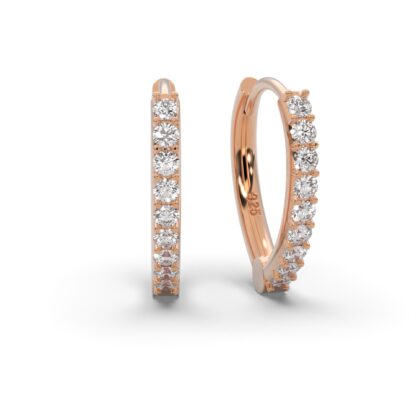 Creolen Rosegold (Silber 925 vergoldet) Damen Ohrringe von AMOONIC I Tropfen Kreolen klein mit Zirkonia-Steinen I Klappcreolen Hoops | Schmuck Geschenk für Frauen*