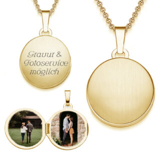 Damen Medaillon rund zum Öffnen für Bilder in Gold (Silber 925 Gelbgold vergoldet) von Amoonic I Foto Upload Service & Gravur I Rundes Medallion aufklappbar, gravierbar mit Kette für Frauen Mama Freundin*