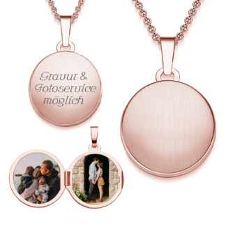 Damen Medaillon rund zum Öffnen für Bilder in Rosegold (Silber 925 vergoldet) von Amoonic I Foto Upload Service & Gravur I Rundes Medallion aufklappbar, gravierbar mit Kette für Frauen Mama Freundin*