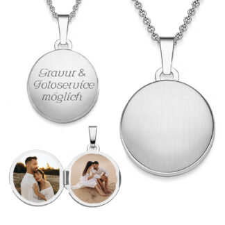 Damen Medaillon rund zum Öffnen für Bilder in Silber 925 von Amoonic I Foto Upload Service & Gravur I Rundes Medallion aufklappbar, gravierbar mit Kette für Frauen Mama Freundin*
