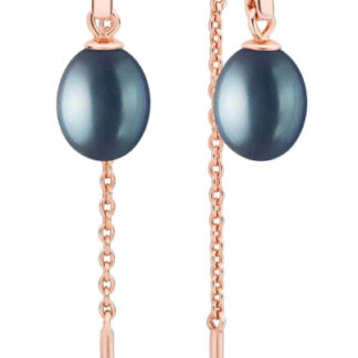 Elegante Perlenohrhänger schwarz oval, 6.5-7 mm, 14K Roségold plattiert (1 Mik), Gaura Pearls, Estland*