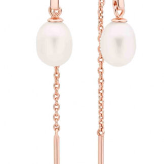 Elegante Perlenohrhänger weiß oval, 6.5-7 mm, 14K Roségold plattiert (1 Mik) 925er Silber, Gaura Pearls, Estland*