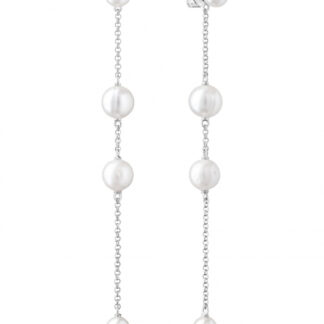 Eleganter Perlenohrhänger lang weiß rund 6-10 mm, 925er Silber, Gaura Pearls, Estland*