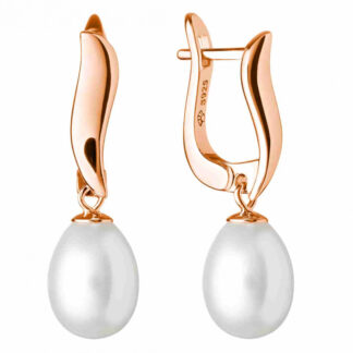 Eleganter Perlenohrring weiß oval 8-8.5 mm, Roségold 585 plattiert, Engl Verschluss, Gaura Pearls, Estland*