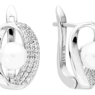 Eleganter Perlenohrring weiß rund 6-6.5 mm, Zirkonia, Englischer Verschluss, 925er Silber, Gaura Pearls, Estland*
