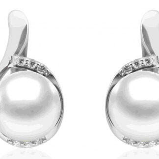 Eleganter Perlenohrring weiß rund 8.5-9 mm, 6 Zirkonia, Englischer Verschluss, 925er Silber, Gaura Pearls, Estland*