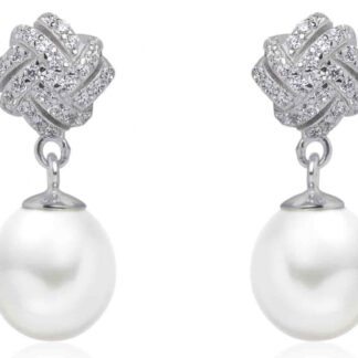 Eleganter Perlenohrstecker weiß oval 8-8.5 mm, Zirkonia, Sicherheitsverschluss 925er Silber, Gaura Pearls, Estland*