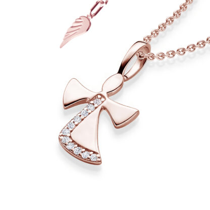 Engelanhänger Engel Kette Rosegold hochwertig vergoldet Zirkonia Schutzengel Anhänger Engelanhänger  inkl. Luxus-Etui +  Taufkette Engel für Kinder*
