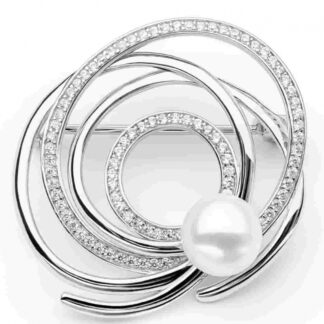 Gaura Pearls Brosche -  Perle weiß, Zirkonia, 925 Silber*