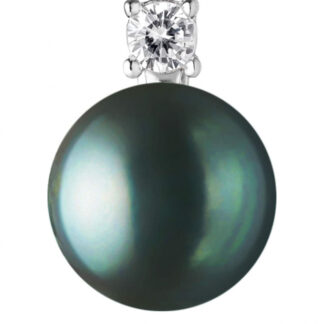 Gaura Pearls Perlenanhänger - schwarz, rund, 9,5 mm, Zirkonia, 925 Silber, rhodiniert*