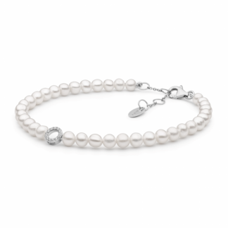 Gaura Pearls Perlenarmband - weiß, Zirkona, 18-21 cm, 925 Silber*