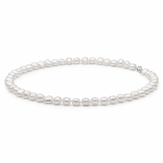 Gaura Pearls Perlenkette Herren - weiß, barock, 9 mm, 45 cm, 925 Silber, rhodiniert*