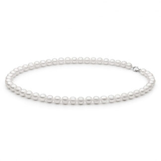 Gaura Pearls Perlenkette Herren - weiß, rund, 8 mm, 45 cm, 925 Silber, rhodiniert*