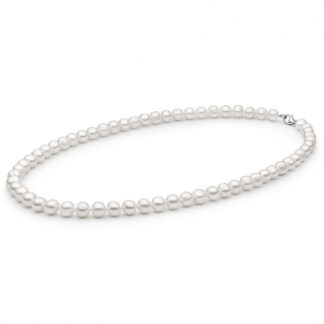 Gaura Pearls Perlenkette Herren - weiß, rund, 8 mm, 50 cm, 925 Silber, rhodiniert*