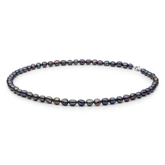 Gaura Pearls Perlenkette - schwarz, barock, 7 mm, 45 cm, 925 Silber, rhodiniert*