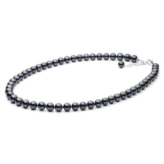 Gaura Pearls Perlenkette - schwarz, rund, 9 mm, 55-58 cm, 925 Silber, rhodiniert*