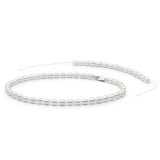 Gaura Pearls Perlenkette - weiß, oval, 6.5 mm, 35 cm, 925 Silber*