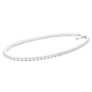 Gaura Pearls Perlenkette - weiß, rund, 9 mm, 55-58 cm, 925 Silber, rhodiniert*