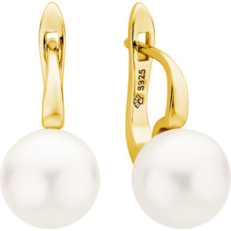 Gaura Pearls Perlenohrhänger - weiß, Button, 9-10 mm, 585 Gelbgold plattiert*