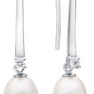 Gaura Pearls Perlenohrhänger - weiß, oval, Zirkonia, 925 Silber*