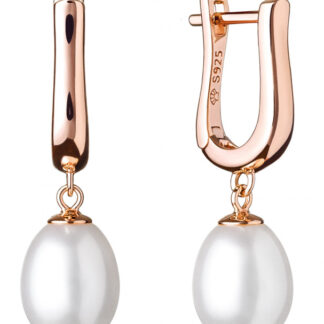 Gaura Pearls Perlenohrring - weiß, oval, 585 Roségold plattiert*