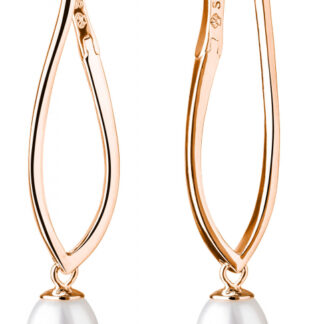 Gaura Pearls Perlenohrring - weiß, oval, 7 mm, Klappverschluss, 585 Roségold plattiert*