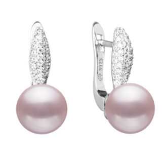 Gaura Pearls Perlenohrringe - lavendel, 9 mm, Zirkonia, Klappverschluss, 925 Silber, rhodiniert*