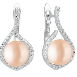 Gaura Pearls Perlenohrringe - rosa, button, 9 mm, Zirkoniabogen, Klappverschluss, 925 Silber, rhodiniert*
