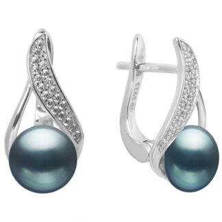 Gaura Pearls Perlenohrringe - schwarz, 19 Zirkonia, 925 Silber*