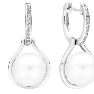 Gaura Pearls Perlenohrringe - weiß, 10 Zirkonia, 925 Silber*