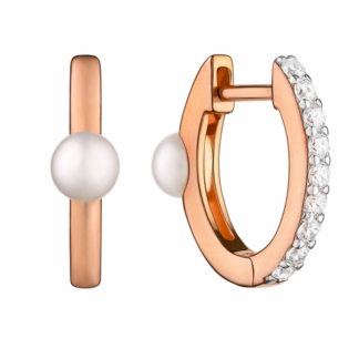 Gaura Pearls Perlenohrringe - weiß, 4 mm, Zirkonia, Klappverschluss, 585 Roségold plattiert*
