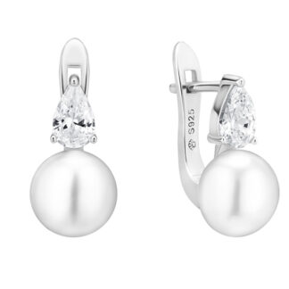 Gaura Pearls Perlenohrringe - weiß, 8 mm, Zirkonia, Klappverschluss, 925 Silber, rhodiniert*