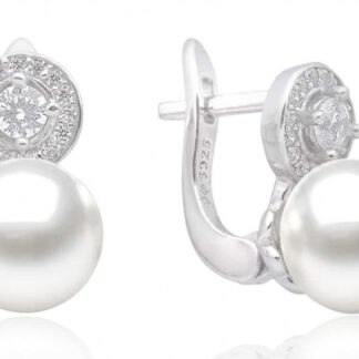 Gaura Pearls Perlenohrringe - weiß, 9 mm, Zirkonia, 925 Silber*