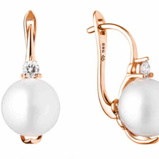 Gaura Pearls Perlenohrringe - weiß, 9.5 mm, Zirkonia, 585 Roségold*