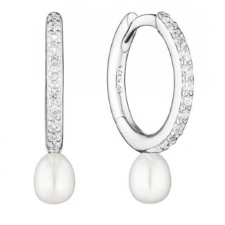 Gaura Pearls Perlenohrringe - weiß, Creole, Zirkonia, 925 Silber*