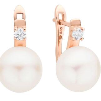 Gaura Pearls Perlenohrringe - weiß, Zirkonia, 9 mm, Klappverschluss, 585 Roségold*