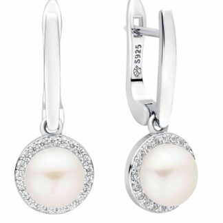 Gaura Pearls Perlenohrringe - weiß, Zirkonia, rund, 7,5 mm, Klappverschluss, 925 Silber, rhodiniert*