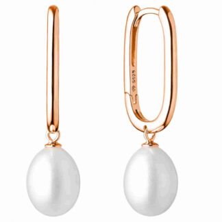 Gaura Pearls Perlenohrringe - weiß, oval, 585 Roségold plattiert*