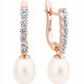 Gaura Pearls Perlenohrringe - weiß, oval, 8.5 mm, 6 Zirkonia, 585 Roségold*