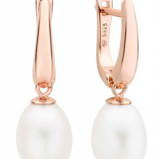 Gaura Pearls Perlenohrringe - weiß, oval, 9 mm, 585 Roségold plattiert*