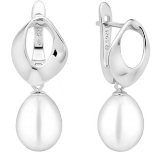 Gaura Pearls Perlenohrringe - weiß, oval, 9 mm, Klappverschluss, 925 Silber, rhodiniert*