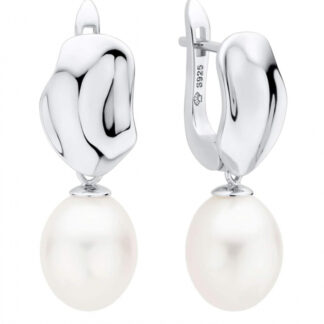 Gaura Pearls Perlenohrringe - weiß, oval, 9 mm, Klappverschluss, 925 Silber, rhodiniert*