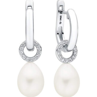 Gaura Pearls Perlenohrringe - weiß, oval, 9 mm, Zirkonia, 925 Silber*