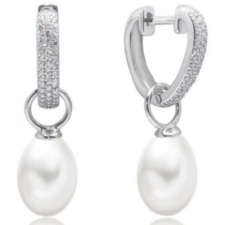 Gaura Pearls Perlenohrringe - weiß, oval, hängend, 9,5 mm, Zirkonia, Klappverschluss, 925 Silber, rhodiniert*