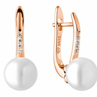 Gaura Pearls Perlenohrringe - weiß, rund, 8 mm, Zirkonia, Klappverschluss, 585 Roségold plattiert*