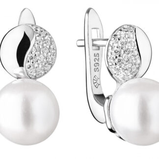 Gaura Pearls Perlenohrringe - weiß, rund, 8,5 mm, Zirkonia, Klappverschluss, 925 Silber, rhodiniert*