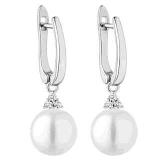 Gaura Pearls Perlenohrringe - weiß, rund, 9.5 mm, Zirkonia, 925 Silber*