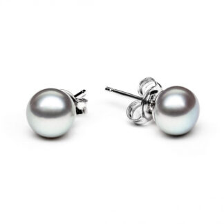 Gaura Pearls Perlenohrstecker - grau, 7 mm, 925 Silber, rhodiniert*